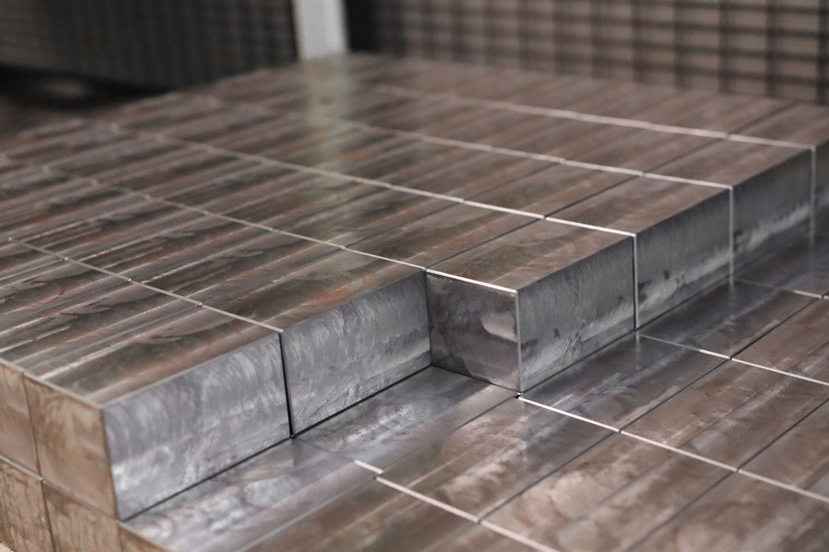 Rows of machined rectangular blocks